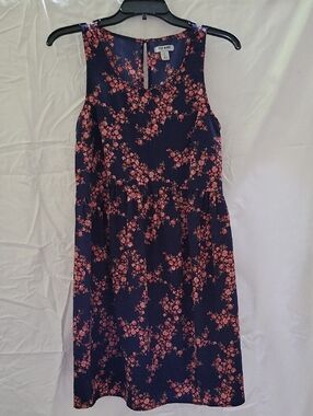 Old Navy Navy Floral Midi Dress with Pink Blossoms